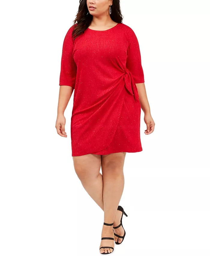 Robbie Bee Women's Plus Glitter Knit Sarong Dress Red Size 2X