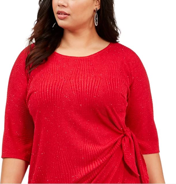 Robbie Bee Women's Plus Glitter Knit Sarong Dress Red Size 2X