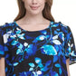 Calvin Klein Women's Plus Size Floral-Print Flutter-Sleeve Top Blue Size 1X