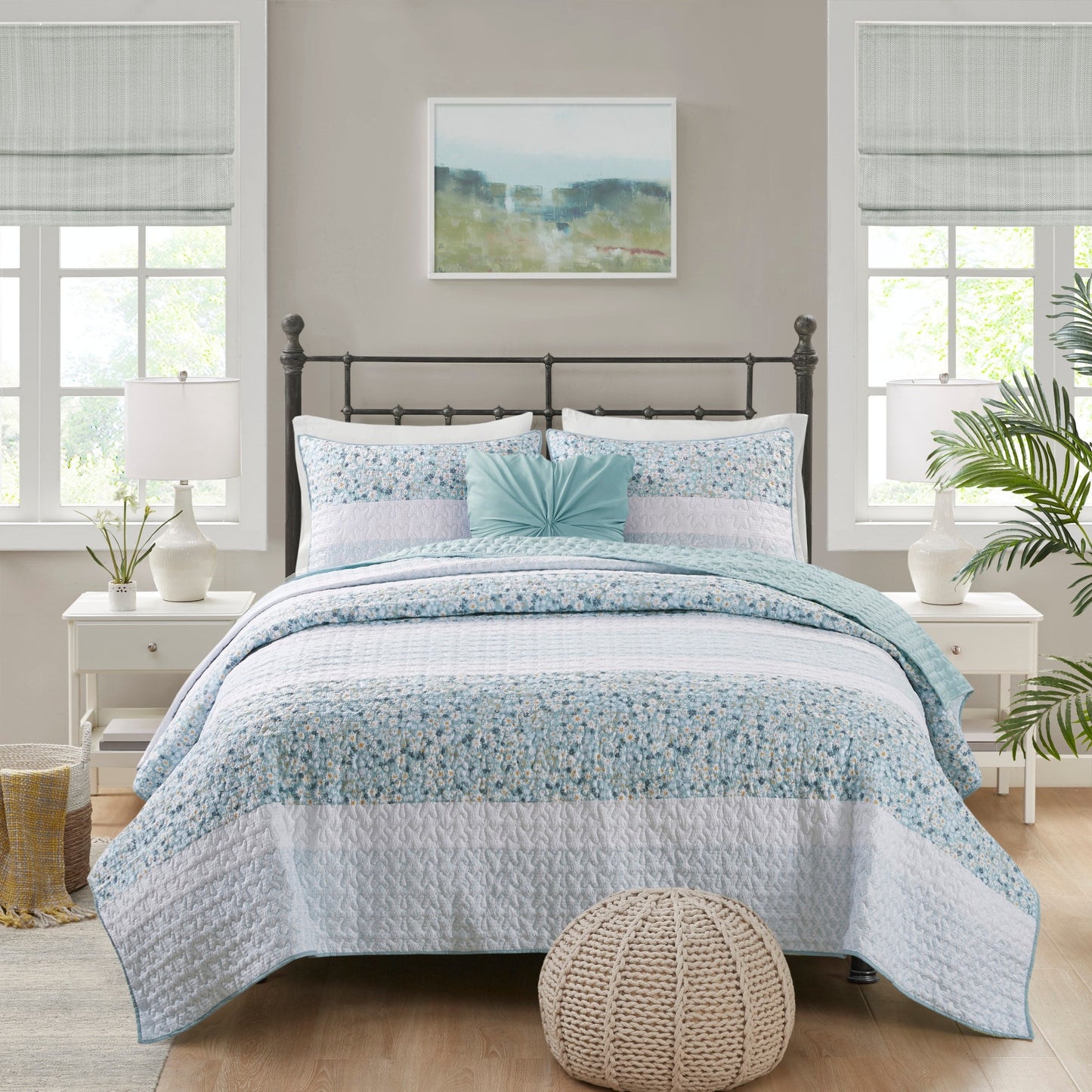 Madison Park Evian Seersucker Quilt Set with Throw Pillow