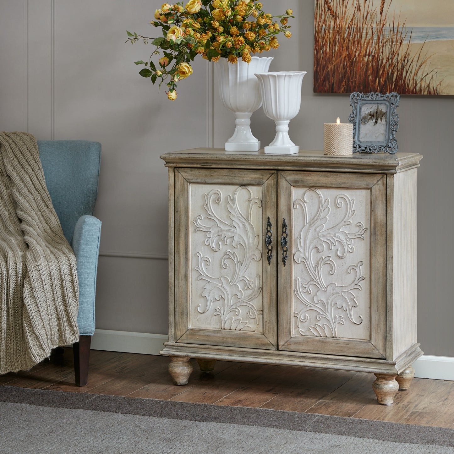 Madison Park Wyatt Carved Wood Storage Cabinet