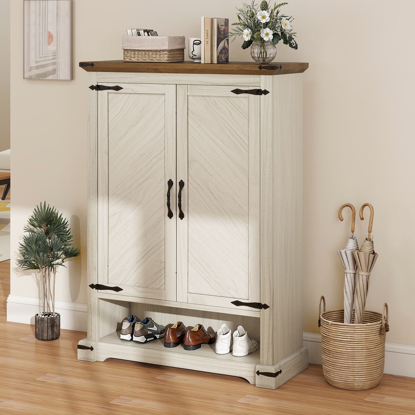 Farmhouse Shoe Cabinet with Adjustable Shelves