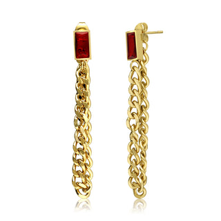 Dangle Chain Earrings with Cubic Zirconia Emerald and Gift Pouch