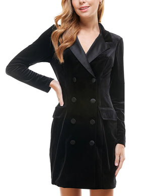 City Studios Juniors' Velvet Tuxedo Blazer Dress Black Size XX Large