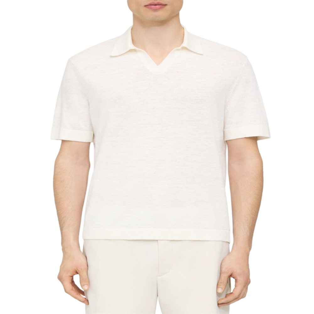 Theory Brenan Short Sleeve Open Collar Polo Shirt White Size XS