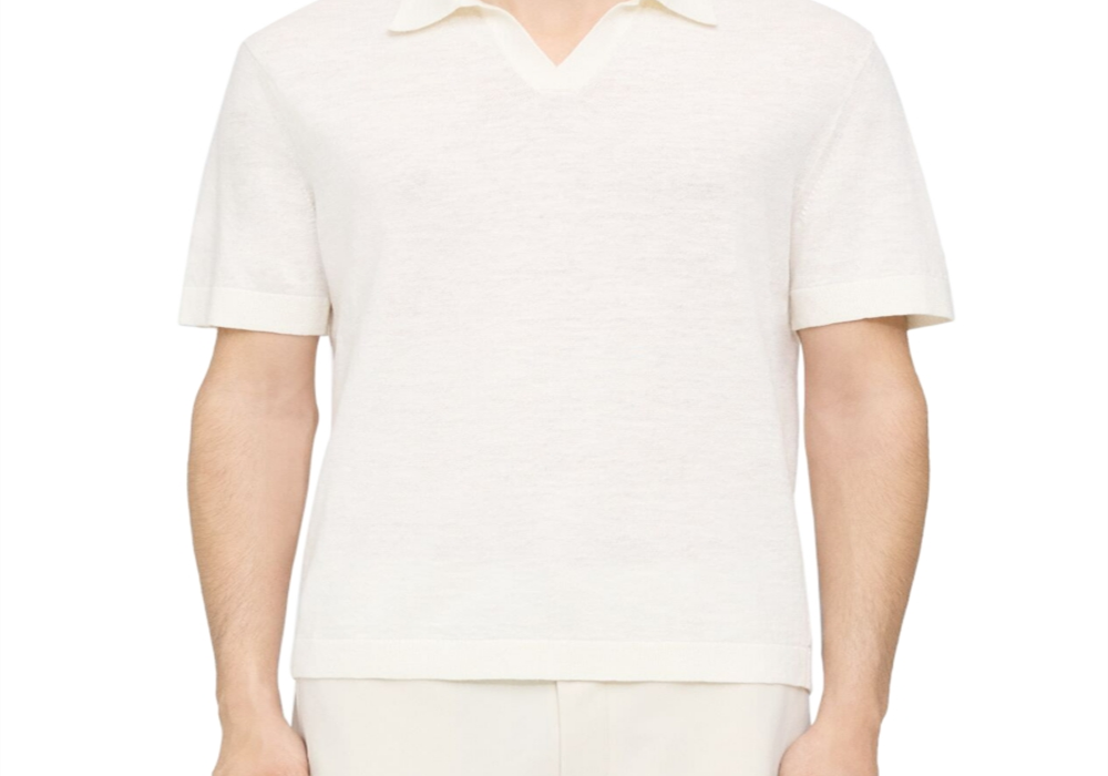 Theory Brenan Short Sleeve Open Collar Polo Shirt White Size XS