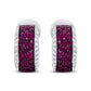 18K White Gold and Black Rhodium Plated 3/4 Cttw Round Diamonds and 1mm Round Red Ruby Huggie Hoop Earrings (F-G Color, VS1-VS2 Clarity)