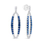 18K White Gold 1.11 Cttw Blue Round Diamond and Blue Sapphire Openwork Oval Shaped Dangle Earrings (F-G Color, VS1-VS2 Clarity)