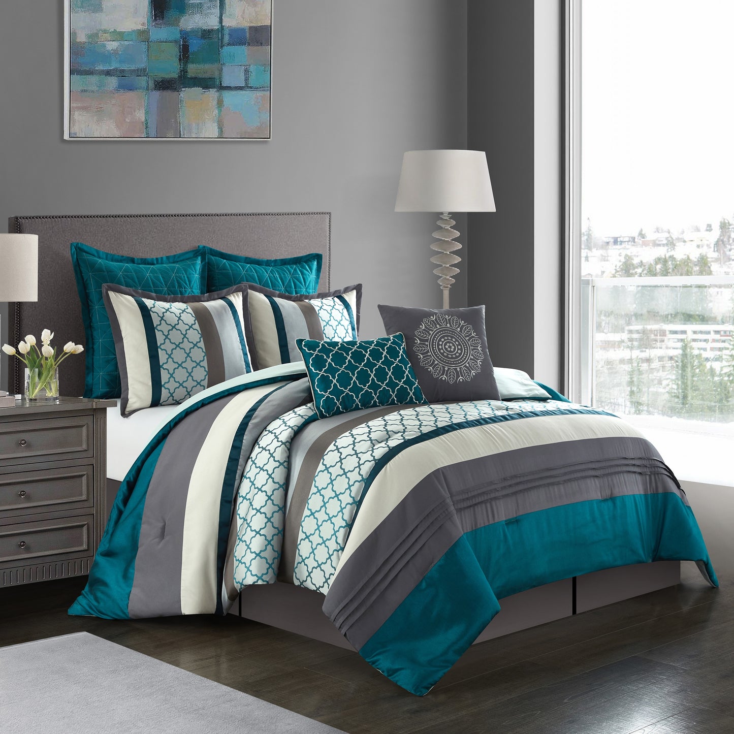 Nanshing Avalon Trellis 8Piece Moroccan Print Comforter Set