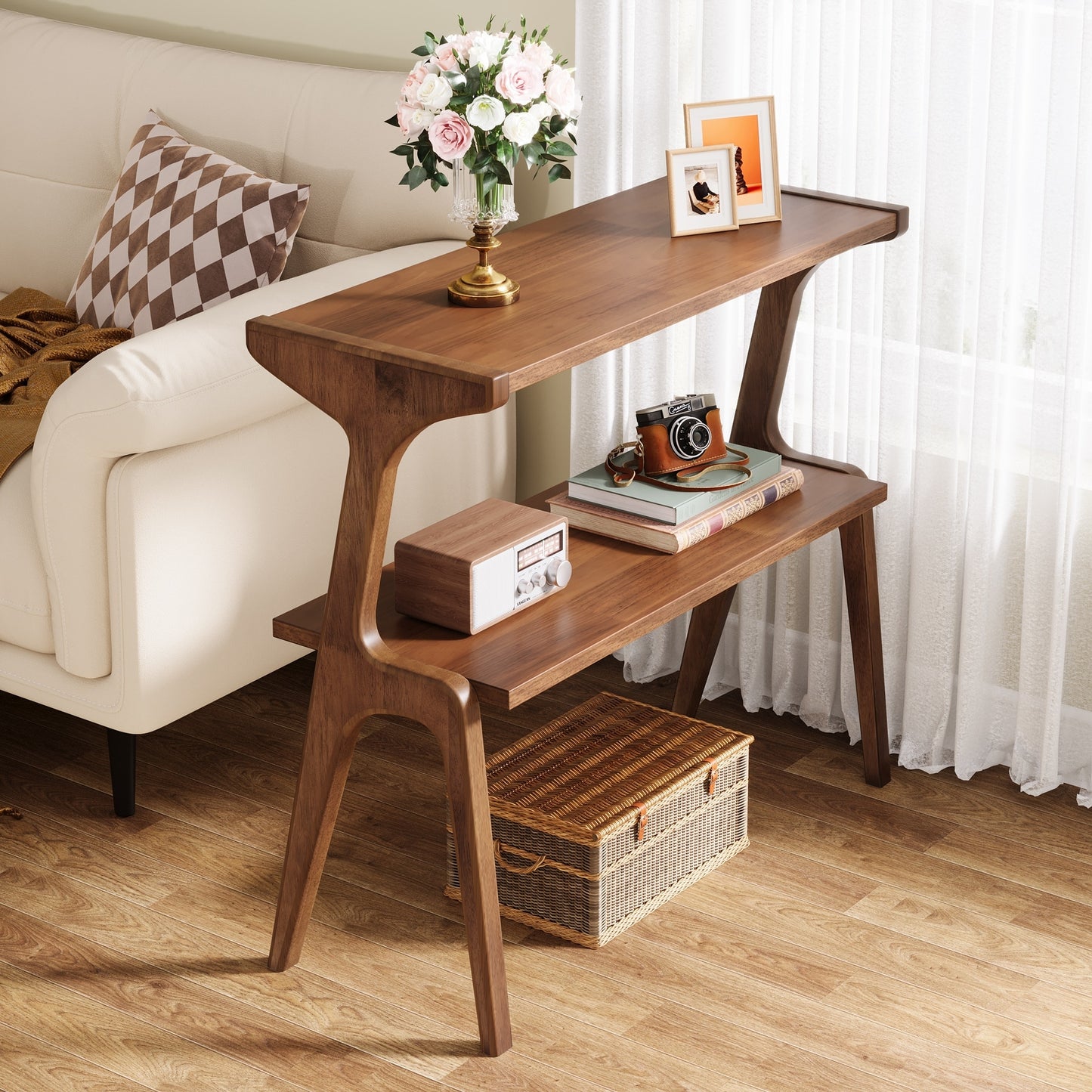Narrow End Table for Living Room 2Tier Slim Sofa Side Table