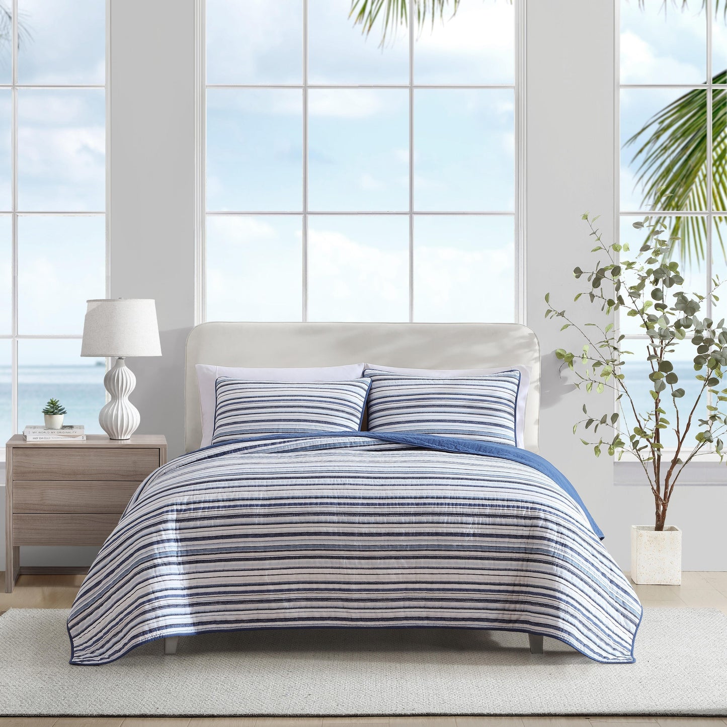 Nautica Pembrook Cotton Reversible Blue Quilt Set