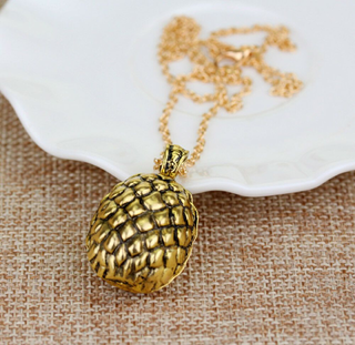 Gold Dragon Egg Pendant Necklace – Antique Fantasy-Inspired Jewelry with Textured Scale Design, 18" Chain