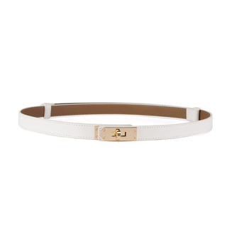 Women’s Skinny Leather Adjustable Belt with Turn-Lock Buckle for Dresses & Jeans
