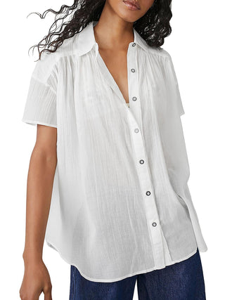 Free People Float Away Cotton Shirt White Size XS