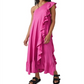Free People Elisa Cotton Ruffled One Shoulder Dress Pink Size XS