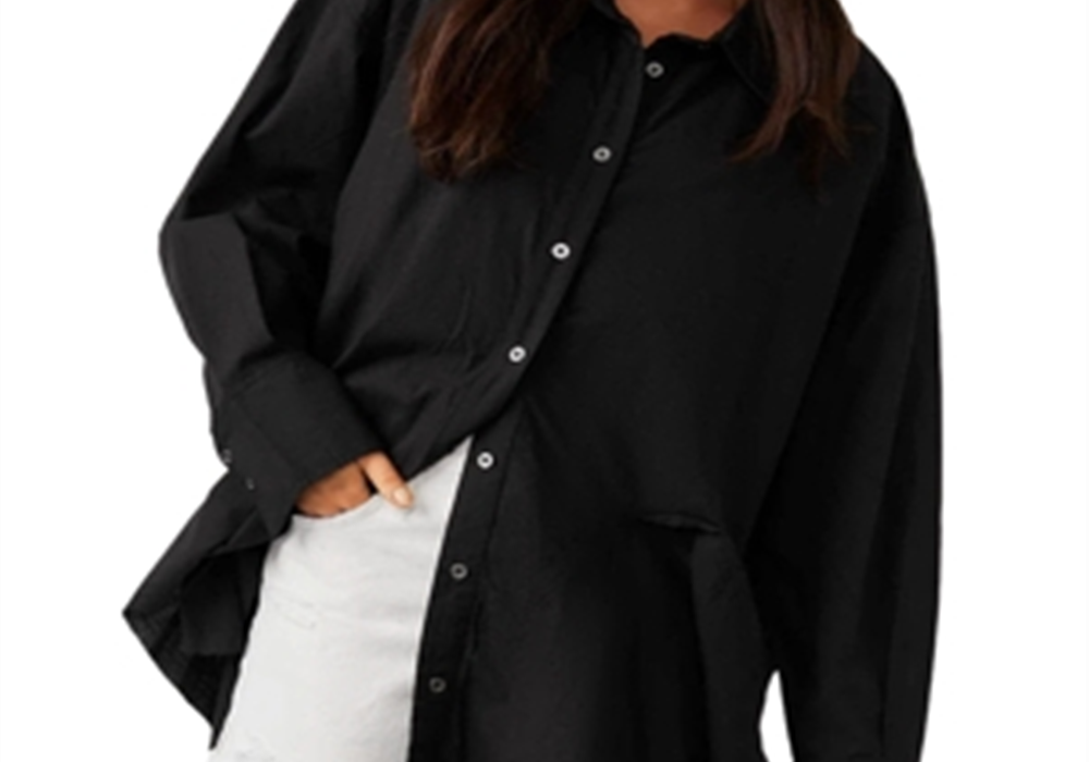 Free People Freya Poplin Shirt Black Size LG