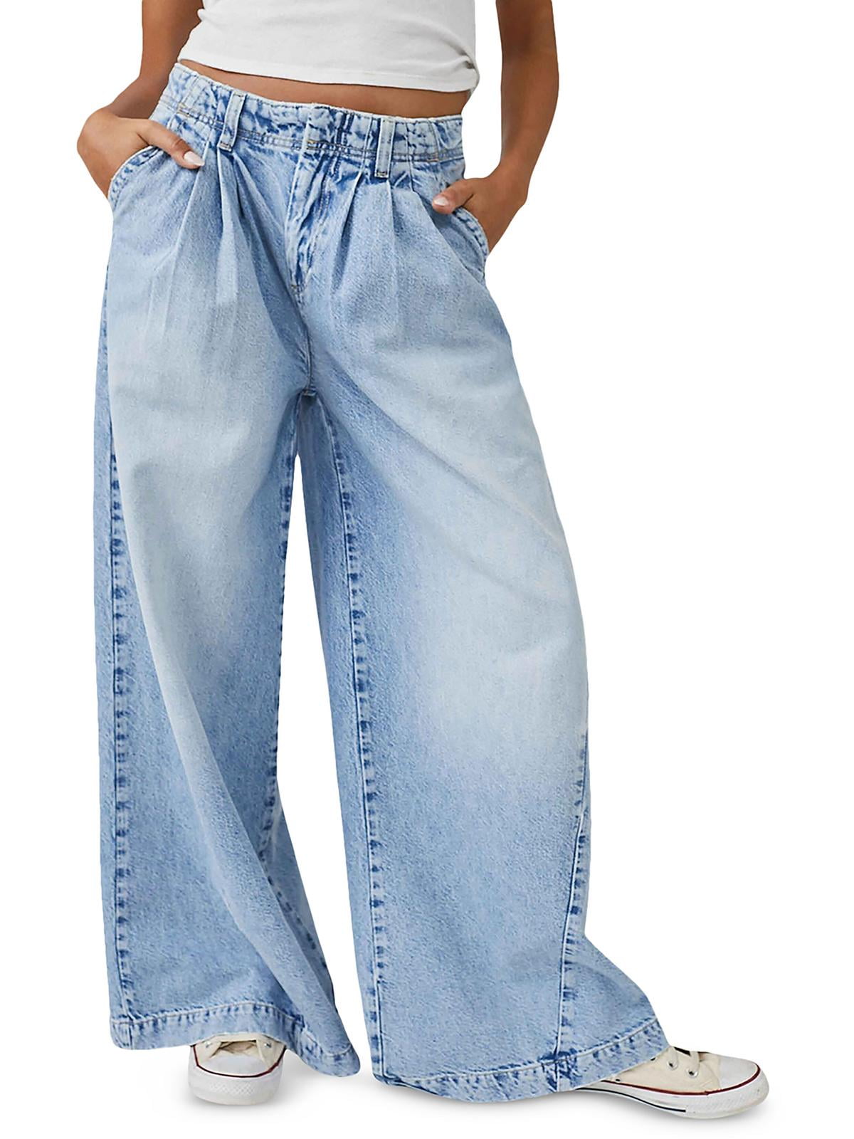 Free People Equinox Cotton Wide Leg Jeans Open Sky Blue
