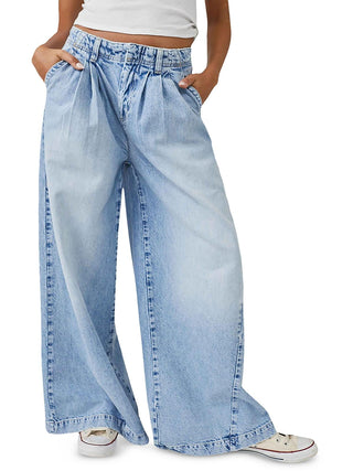Free People Equinox Cotton Wide Leg Jeans Open Sky Blue