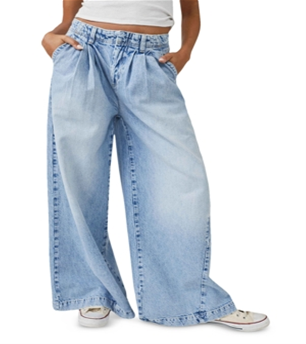 Free People Equinox Cotton Wide Leg Jeans Open Sky Blue