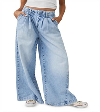 Free People Equinox Cotton Wide Leg Jeans Open Sky Blue