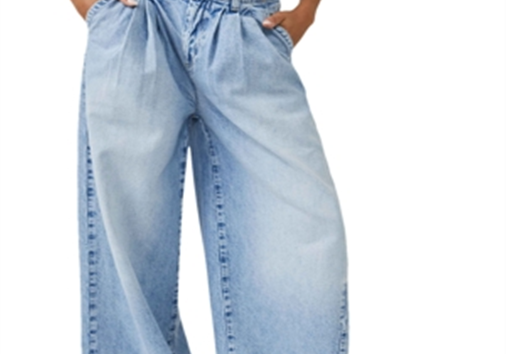 Free People Equinox Cotton Wide Leg Jeans Open Sky Blue