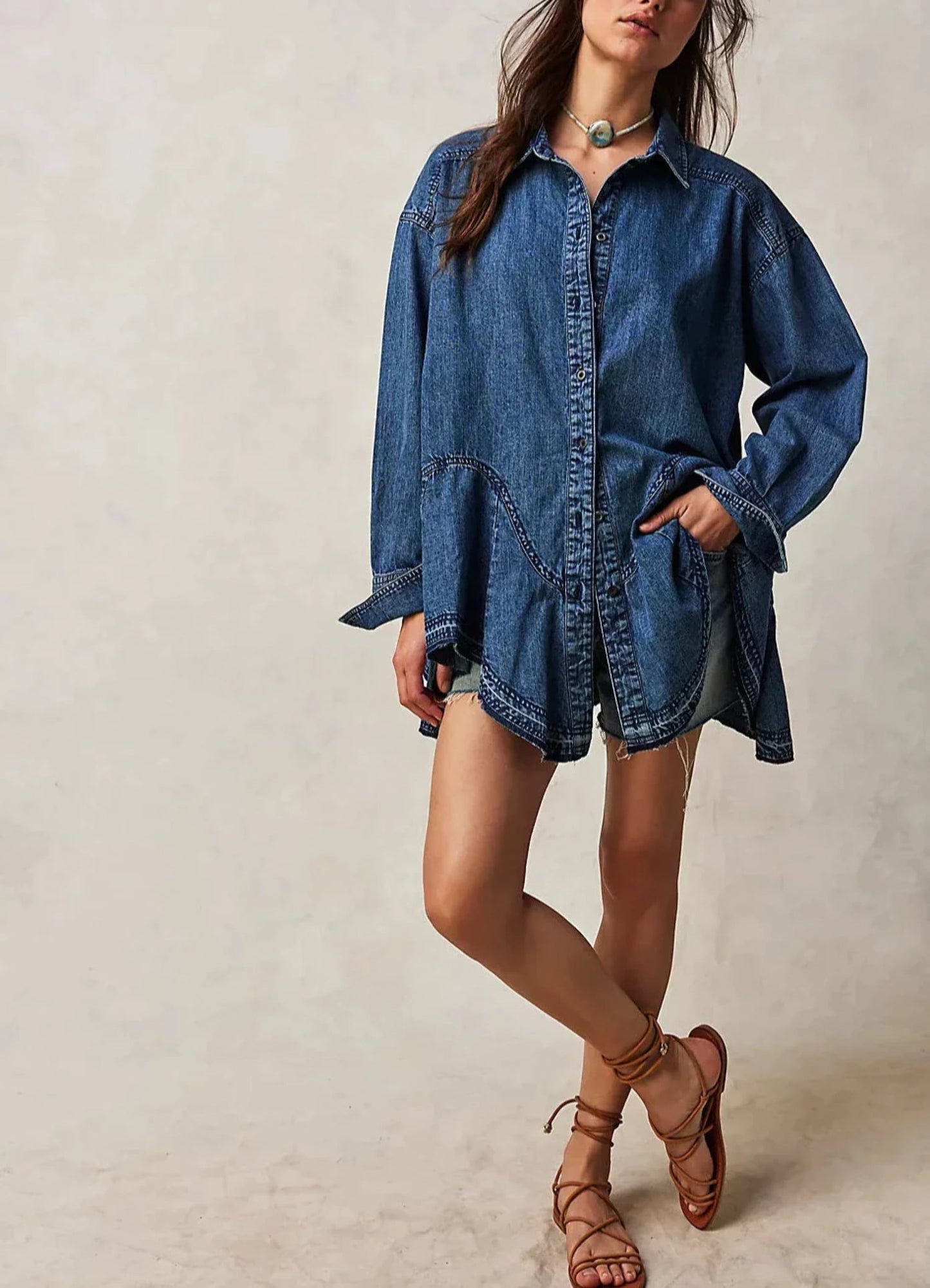 Free People Freya Denim Shirt Blue Size S