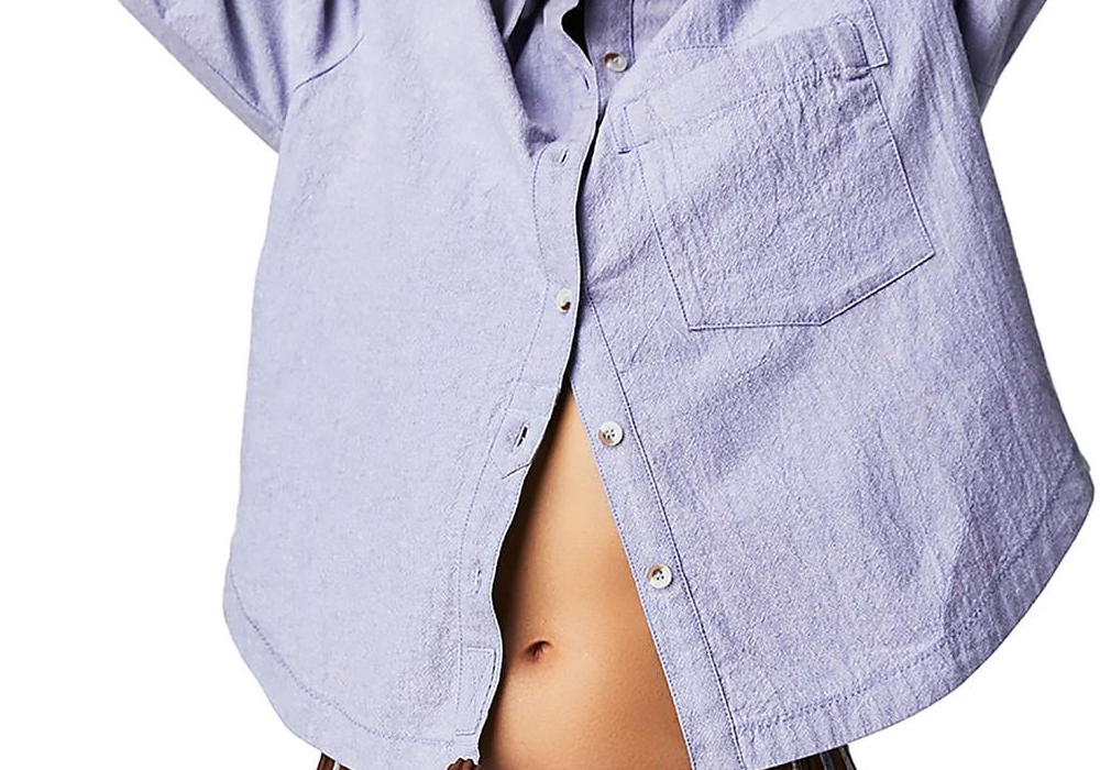 We The Free Womens Cotton Collared Button-Down Top Purple