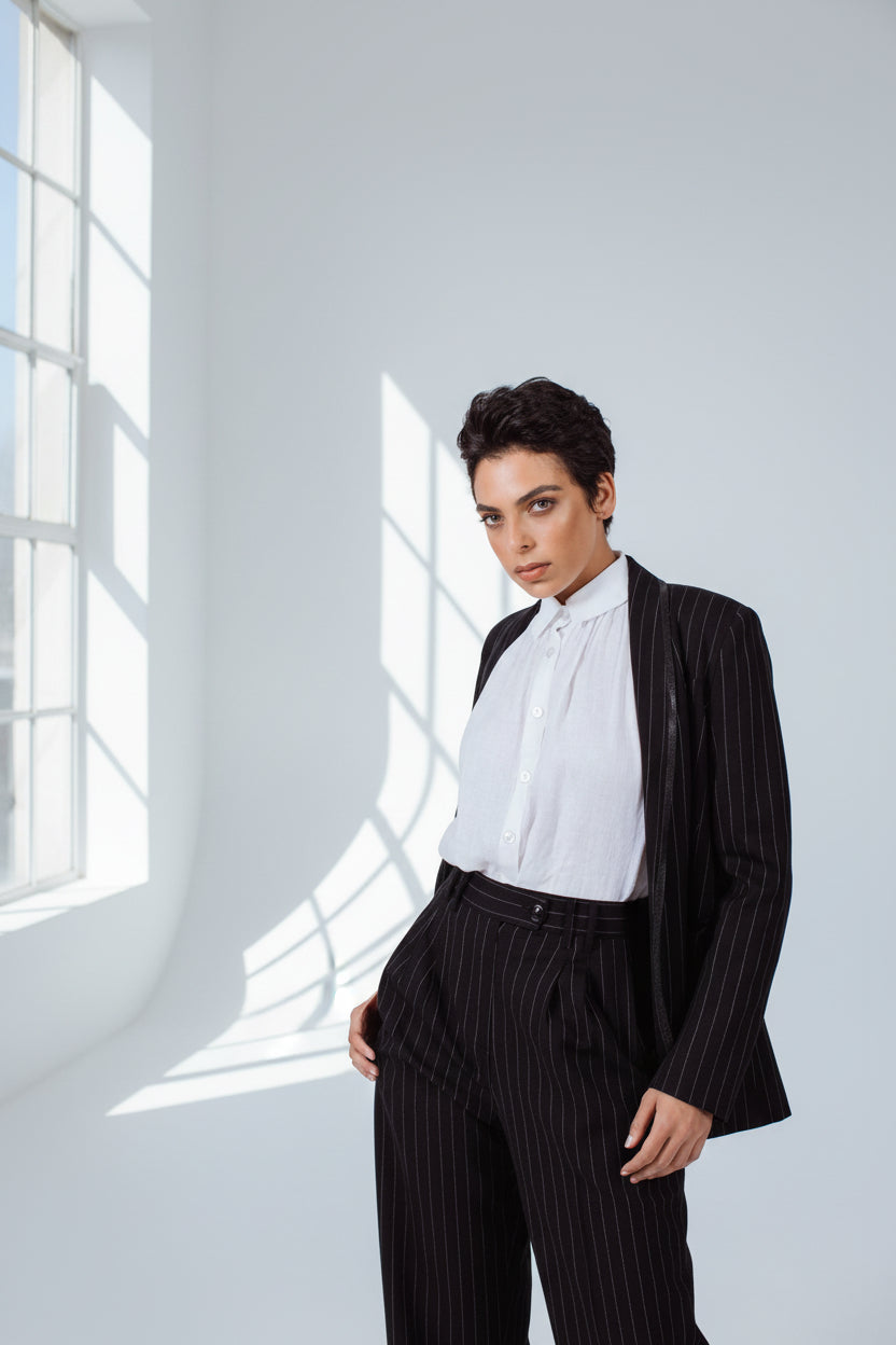 Black Pinstripes Suit Pants – Women’s Tailored Office Trousers