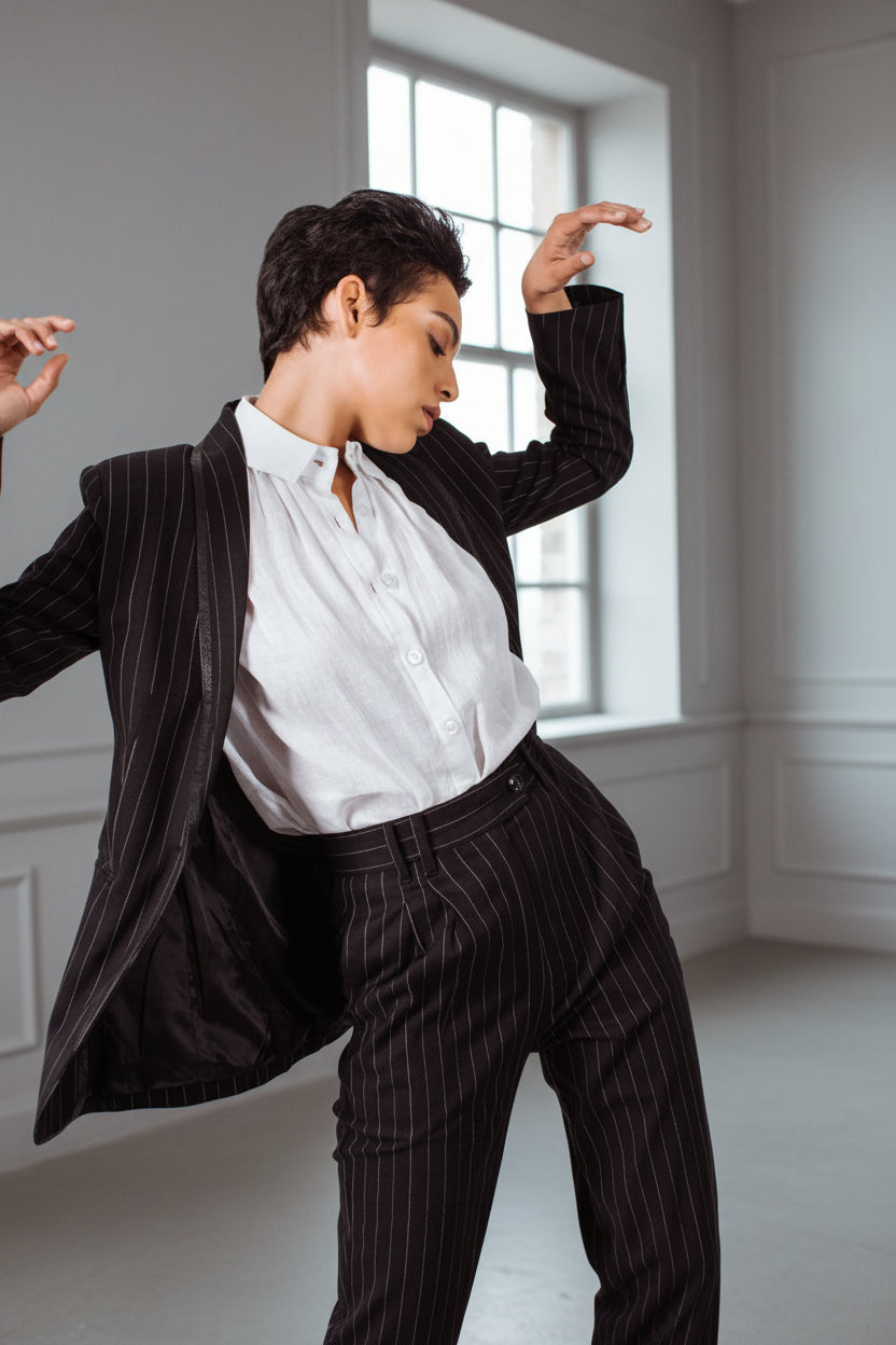 Black Pinstripes Suit Pants – Women’s Tailored Office Trousers