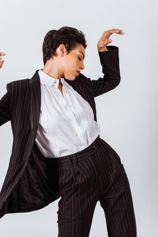 Black Pinstripes Suit Pants – Women’s Tailored Office Trousers