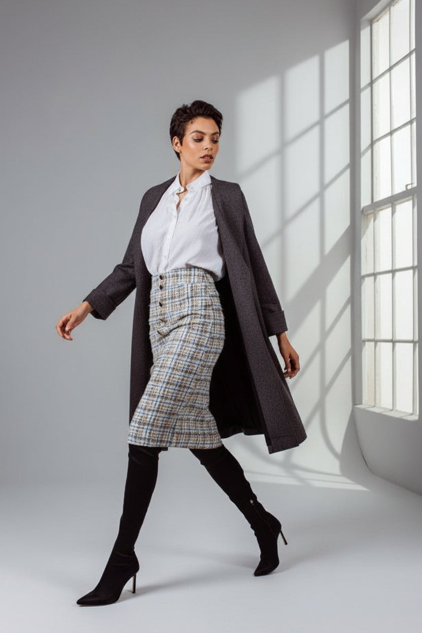 Worsted Flannel Long Trench Coat Gray Women’s Elegant Outerwear