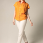 Womens Gather Collar Shirt in Orange – Stylish Gathered Blouse