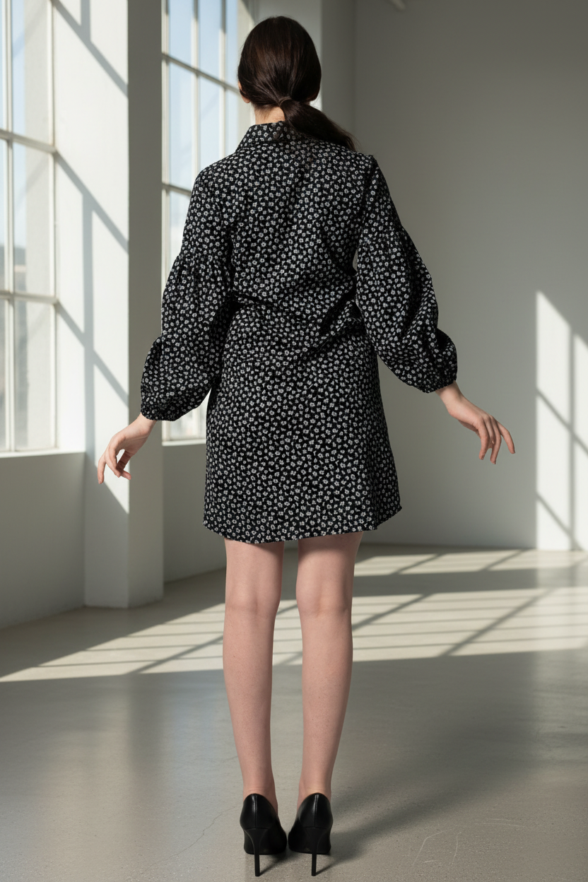 Black Floral Dress in Italian Cotton – Elegant Summer Dress