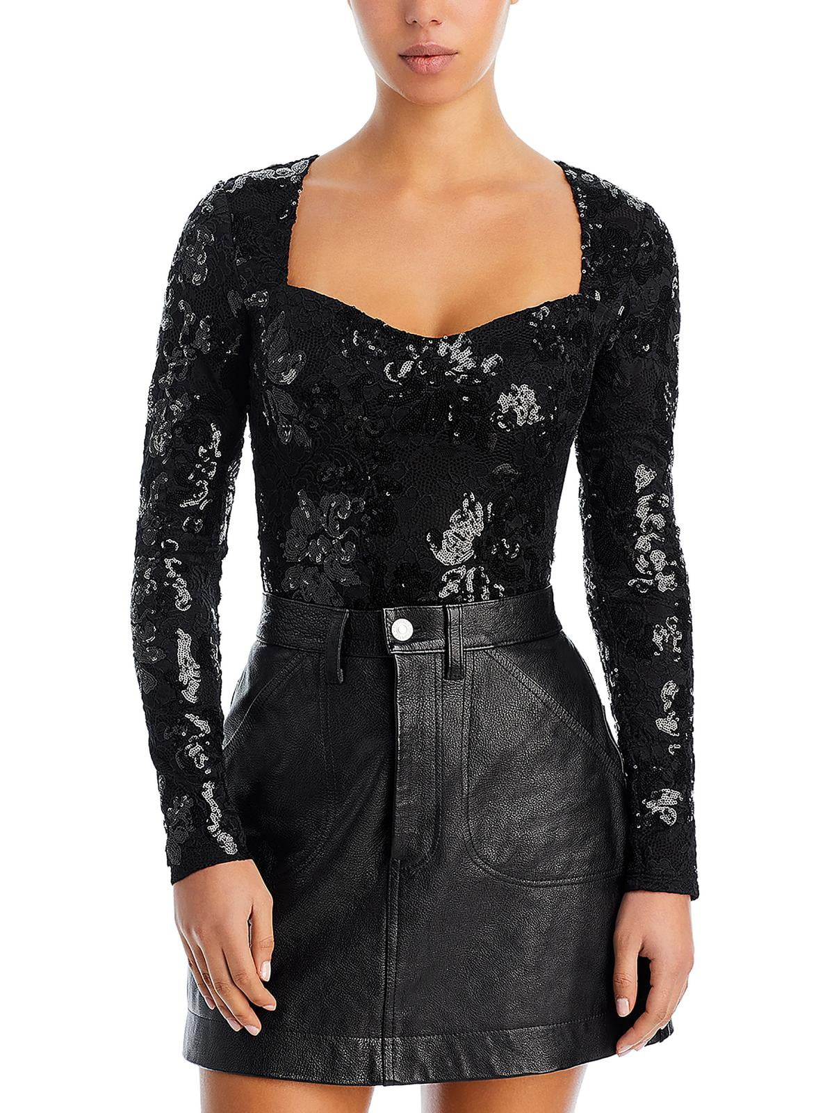 Fore Sequin Lace Bodysuit Black Size S