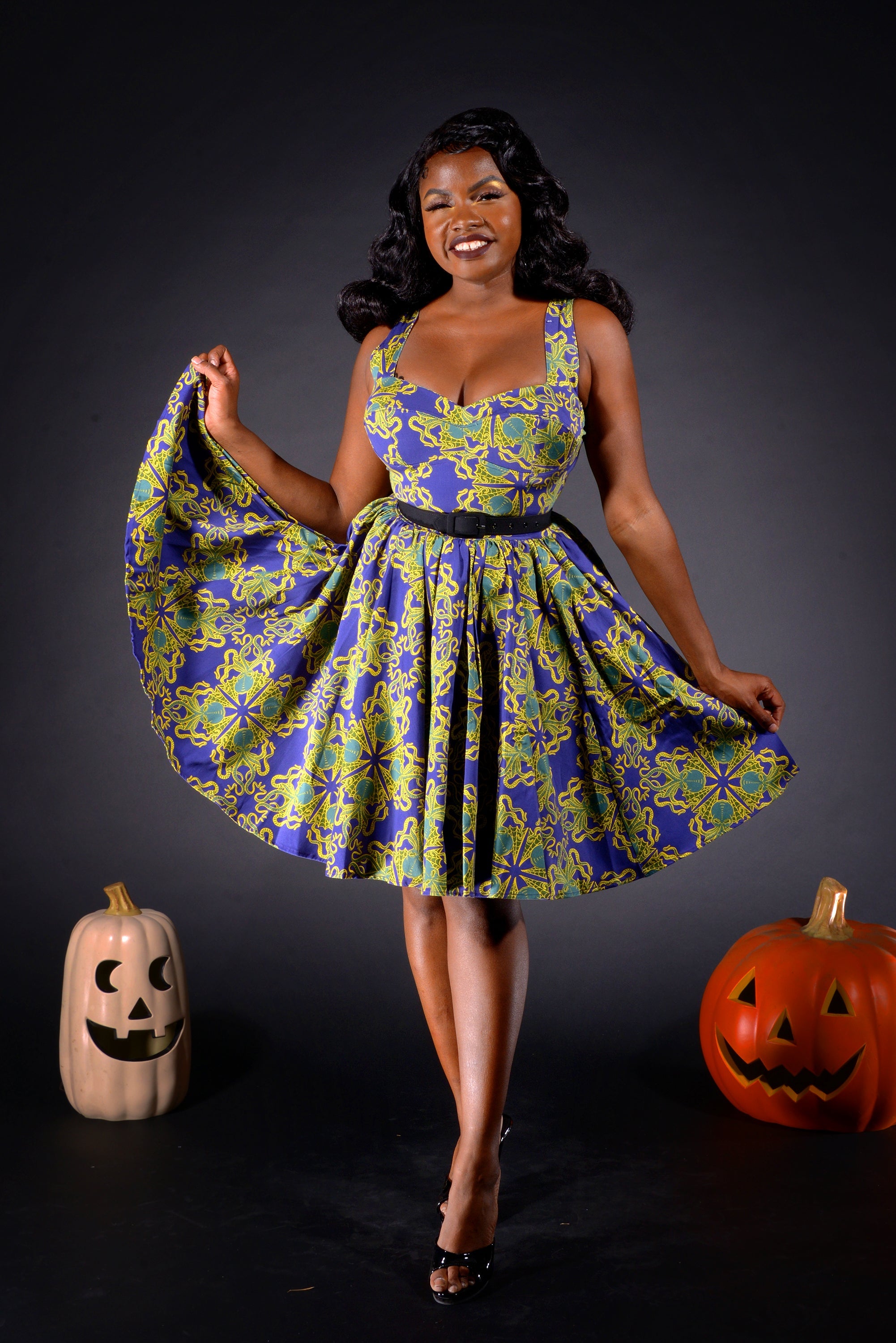 Vera Vintage Swing Dress in Daddy Cthulhu Cotton Sateen | Laura Byrnes & Hope Johnstun