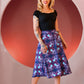 Viva 40s Style Tulip Skirt in Blue Daddy Cthulhu Print Stretch Crepe | Laura Byrnes & Hope Johnstun