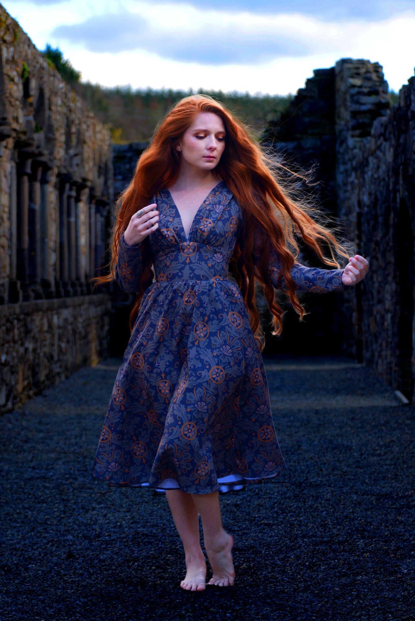 Luna 40s Swing Dress in Royal Woods Crepe | Laura Byrnes & Hope Johnstun