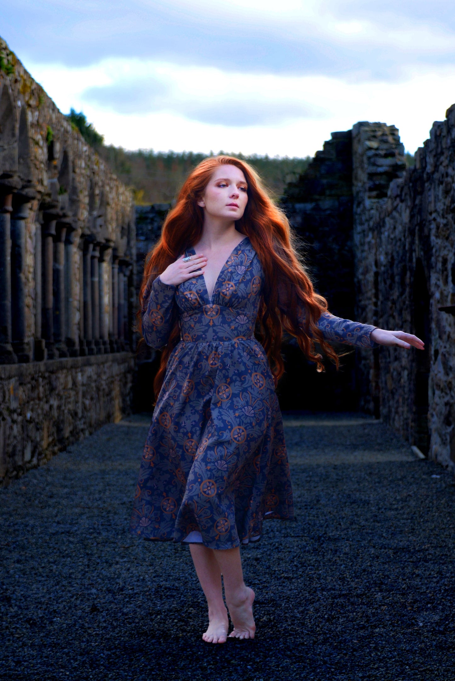 Luna 40s Swing Dress in Royal Woods Crepe | Laura Byrnes & Hope Johnstun