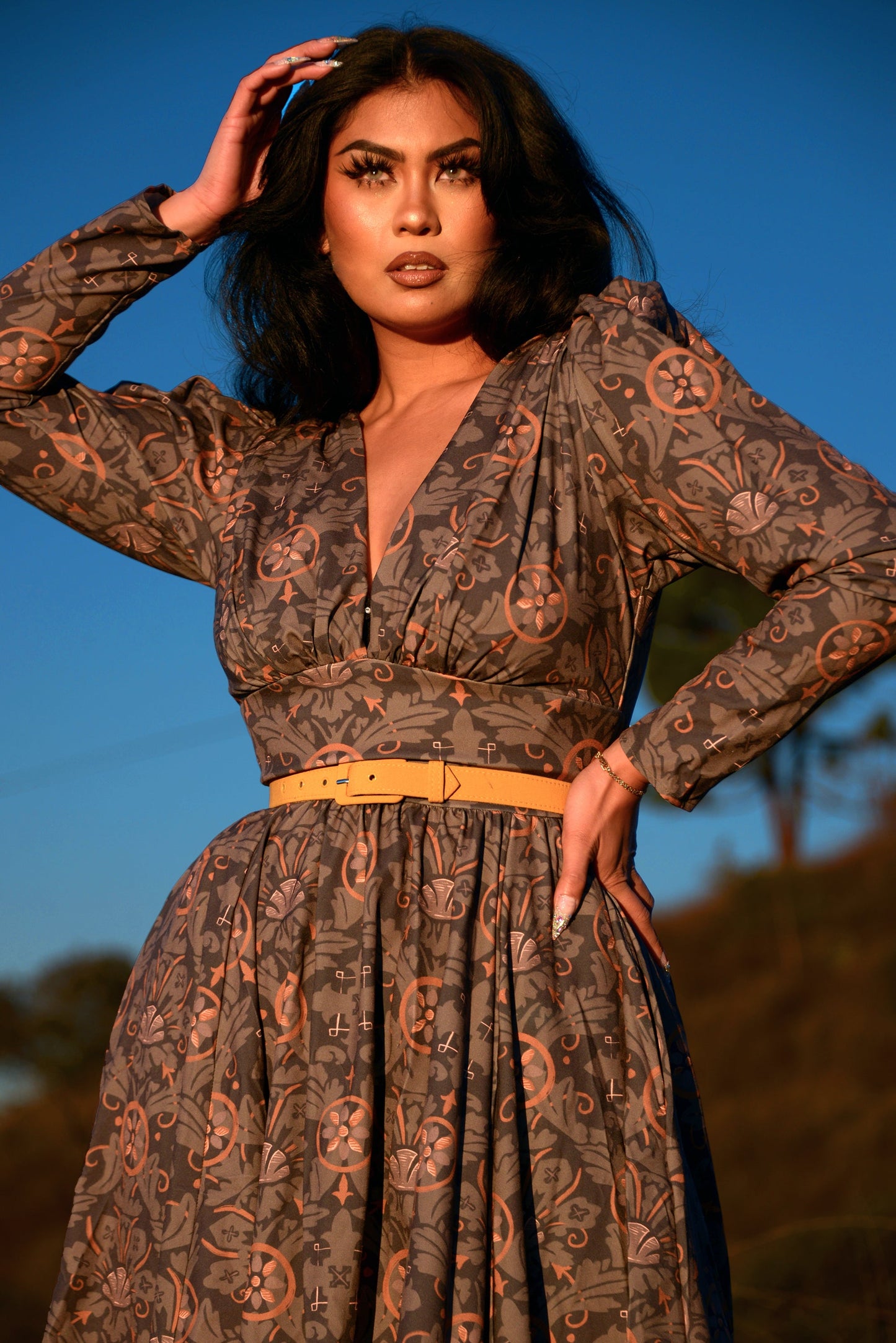 Luna 40s Swing Dress in Royal Woods Crepe | Laura Byrnes & Hope Johnstun