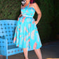 Serena Swing Dress in Aqua Palm Print on Crepe | Laura Byrnes & Hope Johnstun