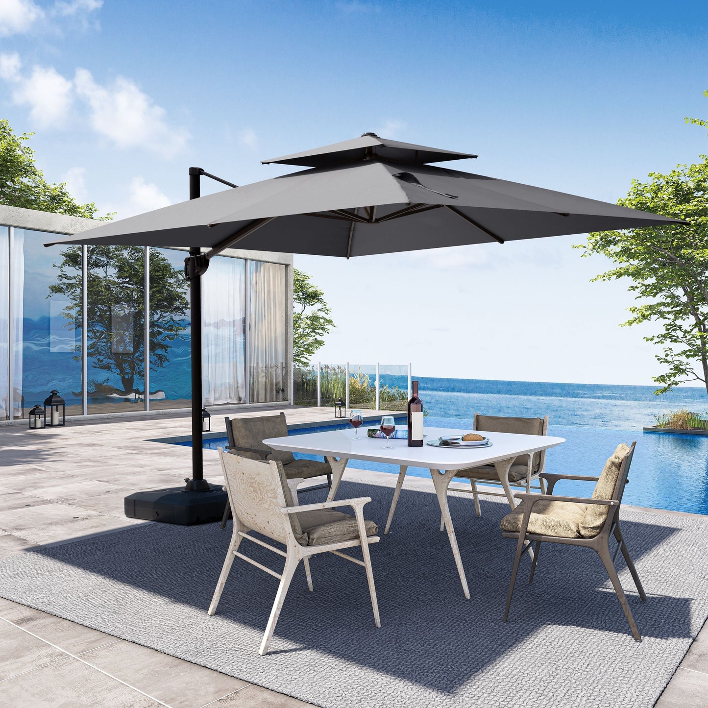 Pellebant Outdoor Patio Cantilever Offset Umbrella  Double Top