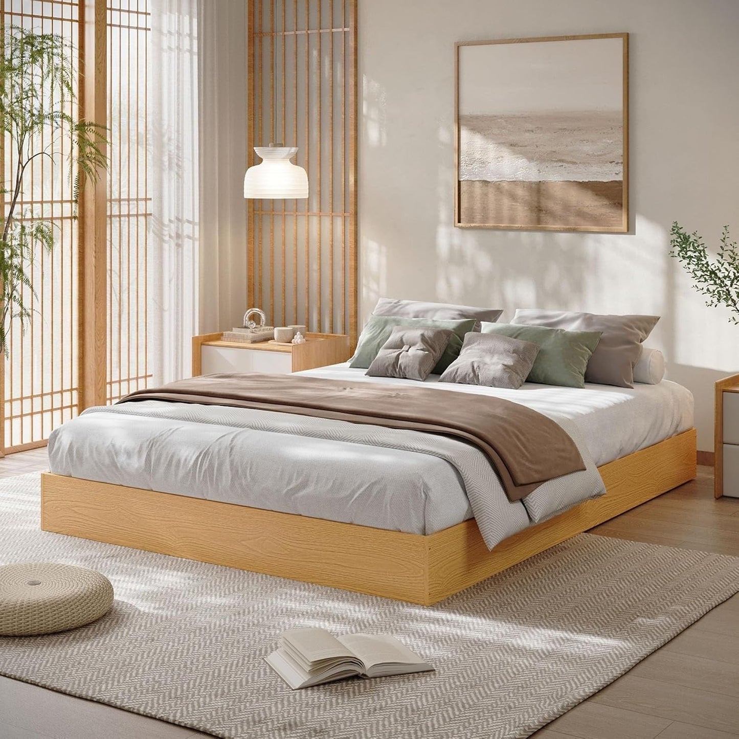 Platform Bed Frame Queen SizeWooden Slat SupportNo Box Spring Needed Easy Assembly Pine Full