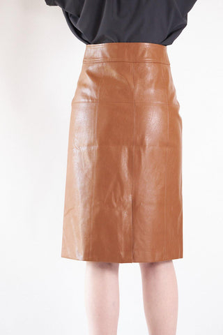 Glossy Brown Vegan Leather Pencil Skirt – Women’s Chic Leather Skirt