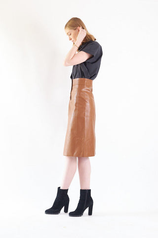 Glossy Brown Vegan Leather Pencil Skirt – Women’s Chic Leather Skirt