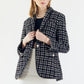 Black & White Tweed Checkers Blazer – Women’s Chic Tailored Jacket