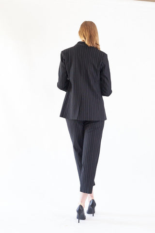 Black Pinstripes Blazer – Women’s Tailored Office Jacket