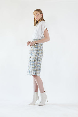 Luxe Plaid Tweed Pencil Skirt – Women’s Chic Tweed Skirt