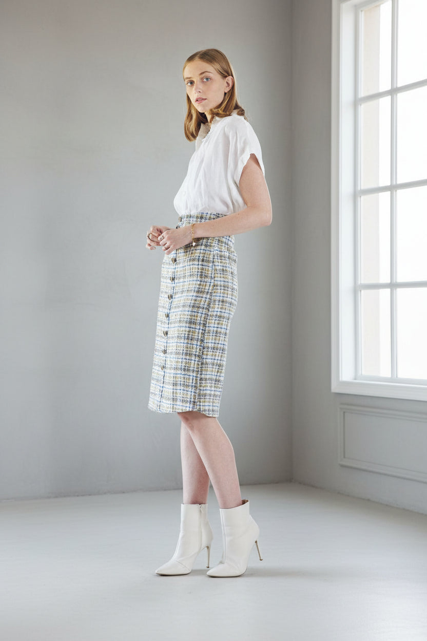 Luxe Plaid Tweed Pencil Skirt – Women’s Chic Tweed Skirt