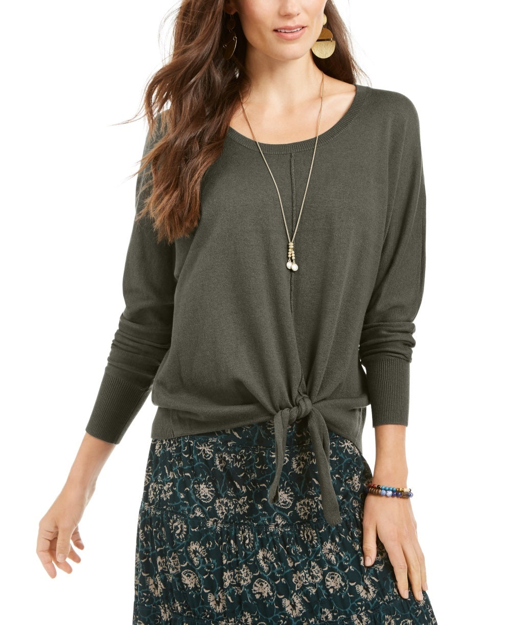 Style & Co Women's Tie-Front Sweater Green Size Medium
