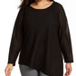 Calvin Klein Women's Plus Size Metallic Wavy Knit Asymmetrical-Hem Top Black Size 2X
